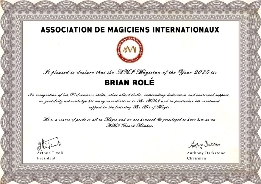 Intnernational Magician Malta Brian Role AMI Magician of The Year 2025